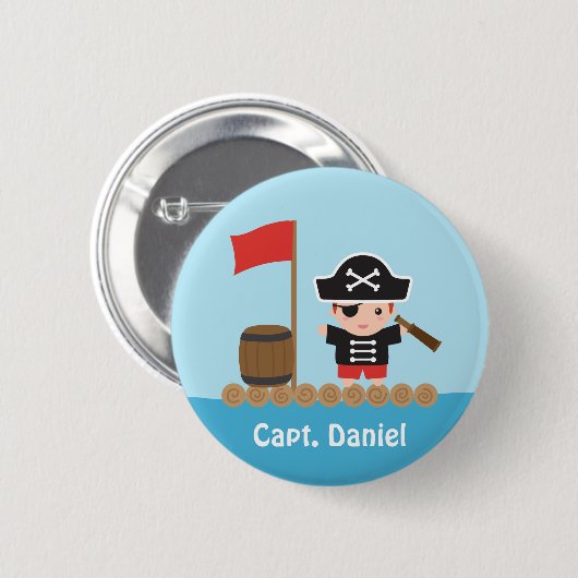 Cute Pirate Kapitein Ocean Raft Boy Ronde Button 5,7 Cm (Voorkant /achterkant)