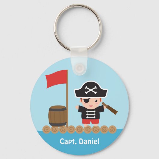 Cute Pirate Kapitein Ocean Raft Boy Sleutelhanger (Voorkant)