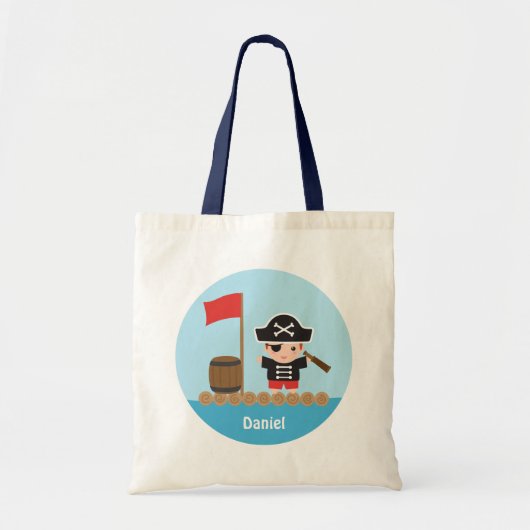 Cute Pirate Kapitein Ocean Raft voor jongens Tote Bag (Voorkant)