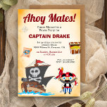 Cute Pirate Kids Birthday Party Kaart<br><div class="desc">Verrijk je gasten met deze coole uitnodiging voor de verjaardag van een piratenthema met een schattige piraat en een schattig schip op een parkachtergrond. Voeg eenvoudig uw gebeurtenisdetails op deze makkelijk te gebruiken sjabloon toe om het één-van-een-soort uitnodiging te maken. Draai de kaart om een rood en zwart strempatroon op...</div>