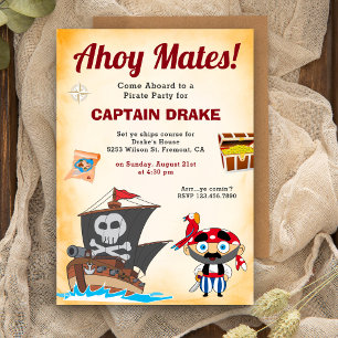 Cute Pirate Kids Birthday Party Kaart