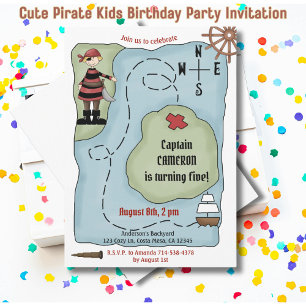 Cute Pirate Kids Birthday Party Kaart