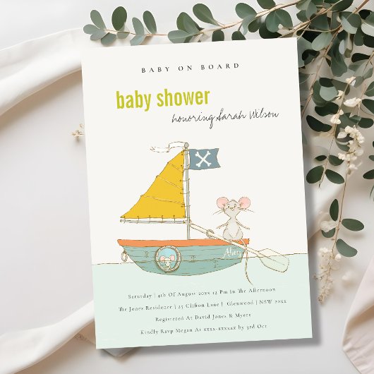 Cute Pirate Mouse Sailboat Baby shower nodigt uit Bedankkaart