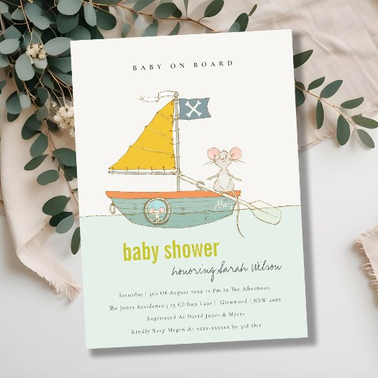 Cute Pirate Mouse Sailboat Baby shower nodigt uit Bedankkaart