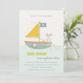 Cute Pirate Mouse Sailboat Baby shower nodigt uit Bedankkaart (Staand voorkant)