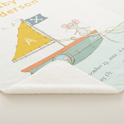 Cute Pirate Mouse Sailboat Kinder Monogram Baby St Sherpa Deken (3/4)
