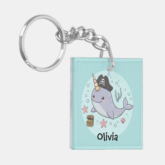 Cute Pirate Narwhal Sleutelhanger (Voorkant Links)
