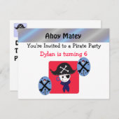 Cute Pirate Party Invitation Kaart (Voorkant / Achterkant)