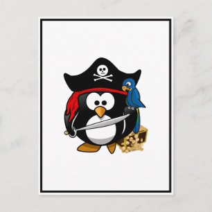 Cute Pirate Penguin met Treasure Chest Briefkaart