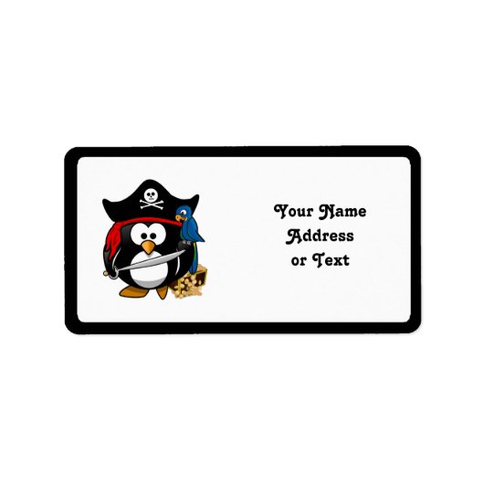 Cute Pirate Penguin met Treasure Chest Etiket (Voorkant)