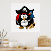 Cute Pirate Penguin met Treasure Chest Poster (Keuken)