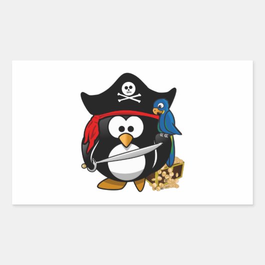 Cute Pirate Penguin met Treasure Chest Rechthoekige Sticker (Voorkant)