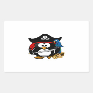 Cute Pirate Penguin met Treasure Chest Rechthoekige Sticker
