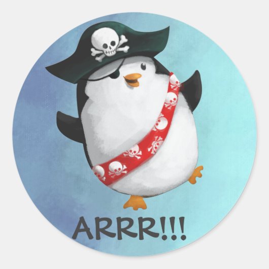 Cute Pirate Penguin Ronde Sticker (Voorkant)