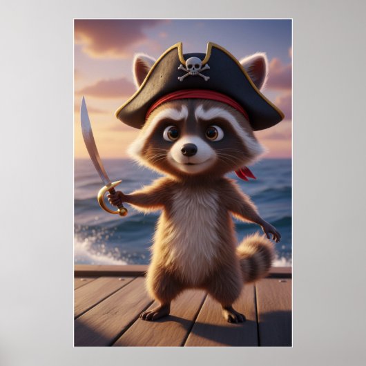 Cute Pirate Raccoon Adventure Art Poster (Voorkant)