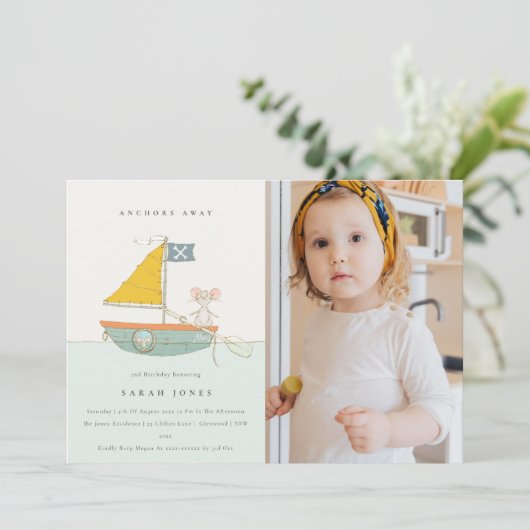 Cute Pirate Sailboat Kinder Elke zondag Uitnodigen Bedankkaart (Staand voorkant)