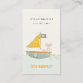 Cute Pirate Sailboat Monogram Kind Playdate Roep o Visitekaartje (Voorkant)