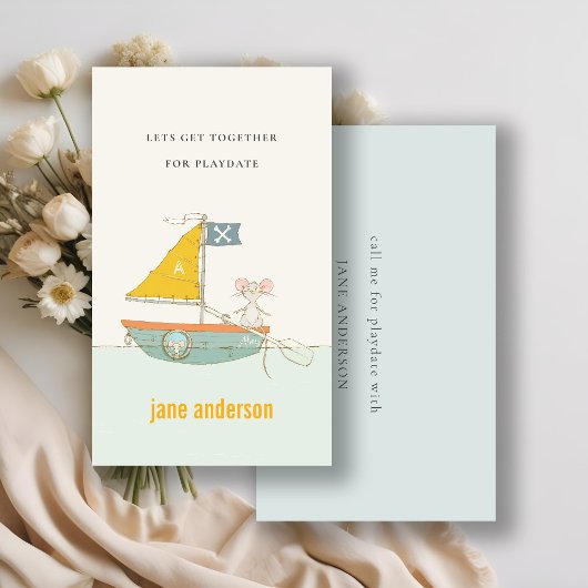 Cute Pirate Sailboat Monogram Kind Playdate Roep o Visitekaartje