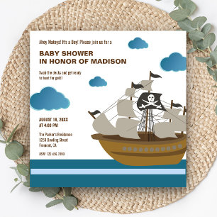 Cute Pirate Ship Baby shower Kaart