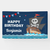 Cute Pirate Ship Kids Birthday Party Spandoek (Horizontaal)