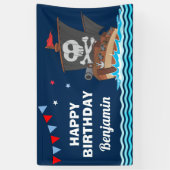 Cute Pirate Ship Kids Birthday Party Spandoek (Verticaal)