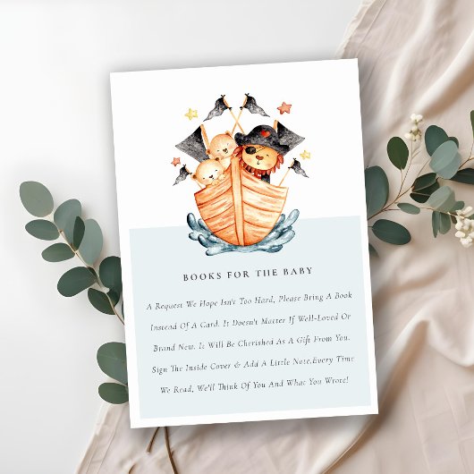 Cute Pirate Ship Lion Cub Books for Baby shower Informatiekaartje