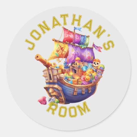 Cute Pirate Ship Personalized  Ronde Sticker (Voorkant)