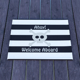 Cute Pirate Skull Stripe Welcome Aboard Doormat Deurmat
