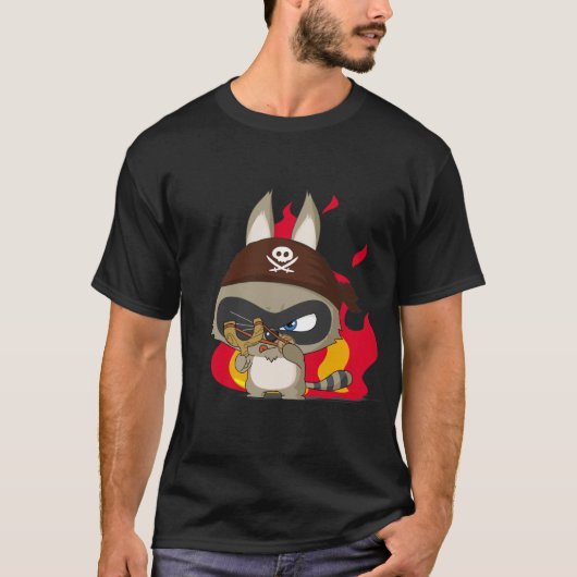 Cute Pirate Slingshot Cartoon Character T-shirt (Voorkant)
