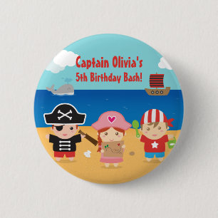 Cute Pirate Thleate Kids Birthday Party Favors Ronde Button 5,7 Cm
