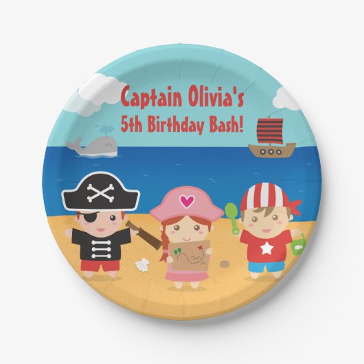 Cute Pirate Thmed Kids Birthday Party Supply Papieren Bordje (Voorkant)