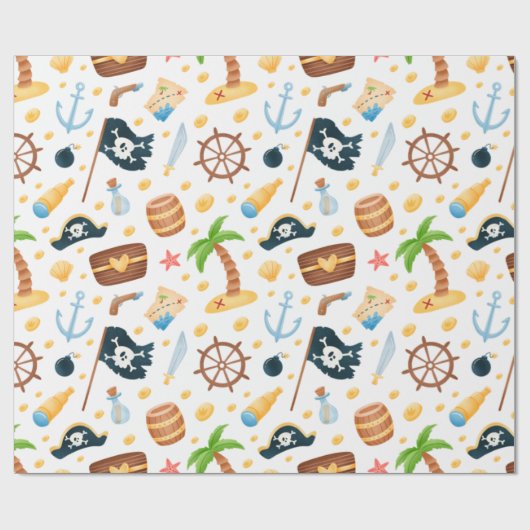 Cute Pirate Thormate Nautical Pattern Cadeaupapier (Vlak)
