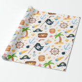 Cute Pirate Thormate Nautical Pattern Cadeaupapier (Uitgerold)