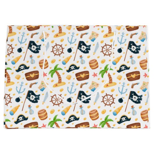 Cute Pirate Thormate Nautical Pattern Groot Cadeauzakje (Voorkant)
