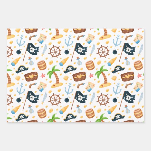 Cute Pirate Thormate Nautical Pattern Inpakpapier Vel (Voorkant)
