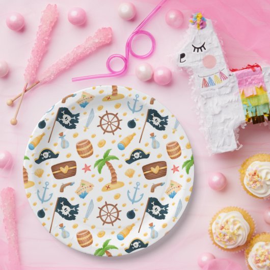 Cute Pirate Thormate Nautical Pattern Papieren Bordje (Feest)