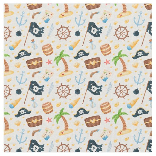 Cute Pirate Thormate Nautical Pattern Stof (Close Up)