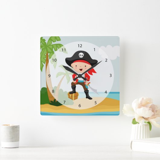 Cute Pirate Vierkante Klok (Huis)