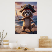 Cute Pirate Wasbeer Avontuur Kunst Poster (Keuken)