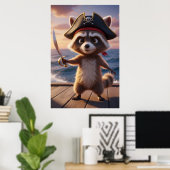Cute Pirate Wasbeer Avontuur Kunst Poster (Thuiskantoor)