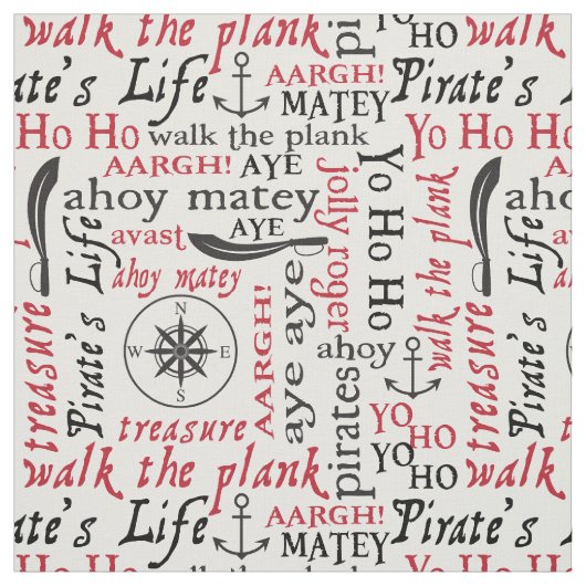 Cute Pirate Words Fabric Stof (Swatch)