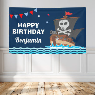 Cute piratenschip kids verjaardagsfeestje spandoek