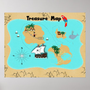 Cute Pirates Hidden Treasure Map voor kinderen Poster