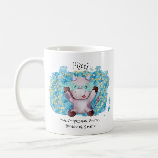 Cute Pisces Fish Waterverf Bull Zodiab Monogram Koffiemok (Links)