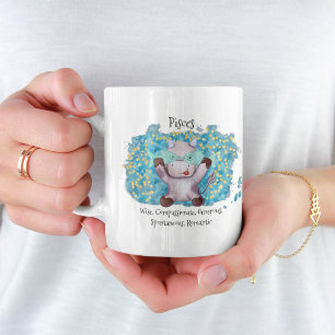 Cute Pisces Fish Waterverf Bull Zodiab Monogram Koffiemok