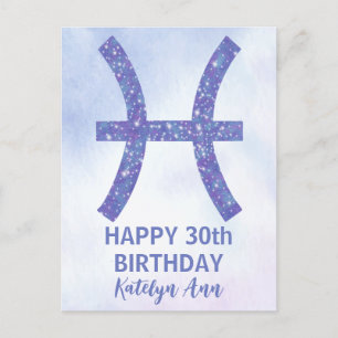 Cute Pisces Sign Custom Paars Happy Birthday Briefkaart