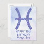 Cute Pisces Sign Custom Paars Happy Birthday Briefkaart (Voorkant / Achterkant)