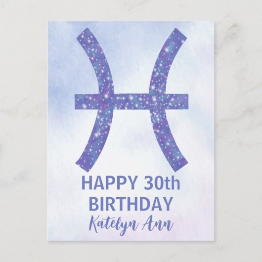Cute Pisces Sign Custom Paars Happy Birthday Briefkaart (Voorkant)