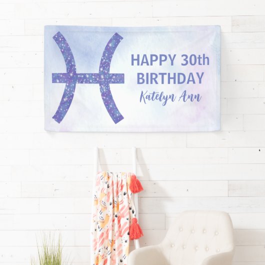Cute Pisces Specialized Paars Happy Birthday Spandoek (Insitu)