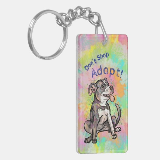 Cute Pit Bull "Adopt!, niet winkelen" Sleutelhanger (Voorkant Links)